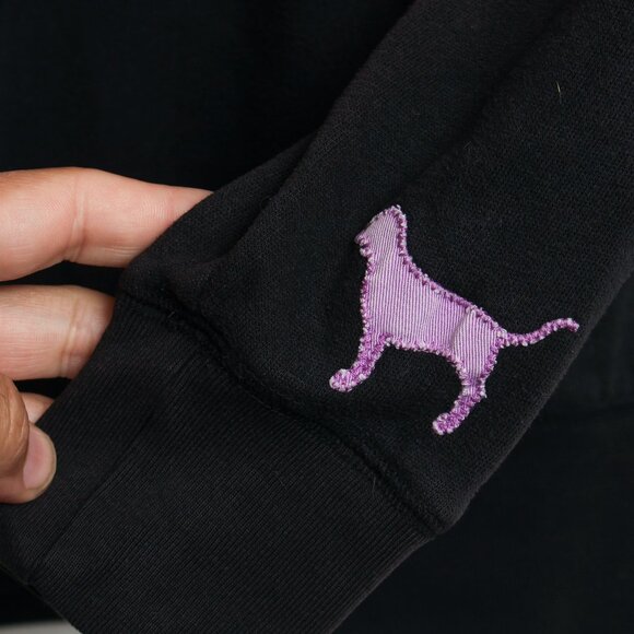 Pink Victorias Secret Hoodie Womens Small Black Love Pink Split Neck Pullover - Picture 5 of 6